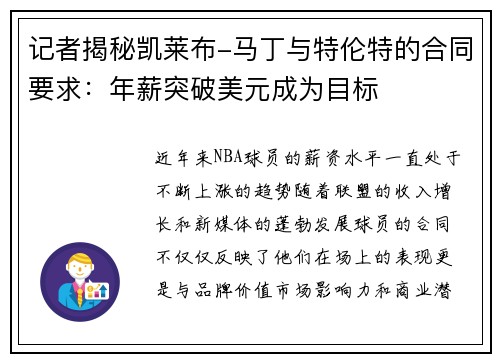 记者揭秘凯莱布-马丁与特伦特的合同要求：年薪突破美元成为目标